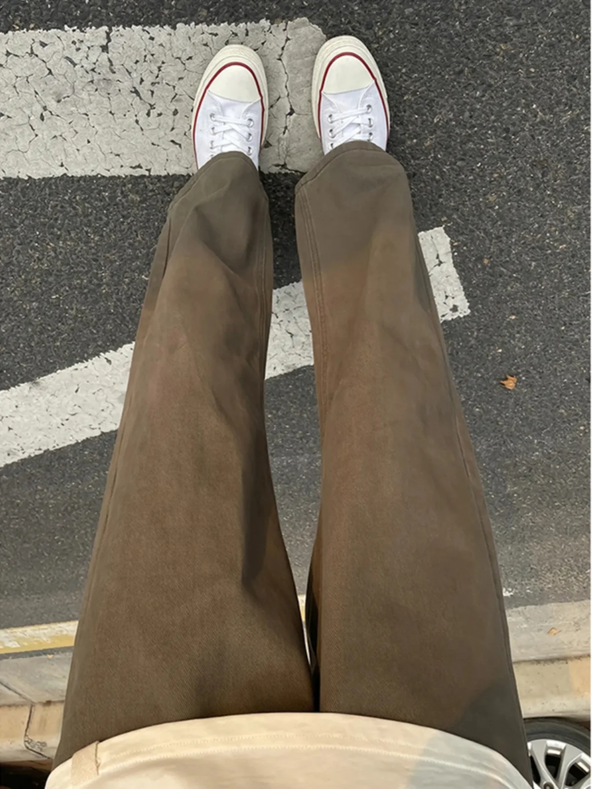 

Brown Denim Jeans Men's Sle Slim Fit American Retro Vibe Straight Leg Pants Youth Trendy Cotton Polyester Blend Jeans