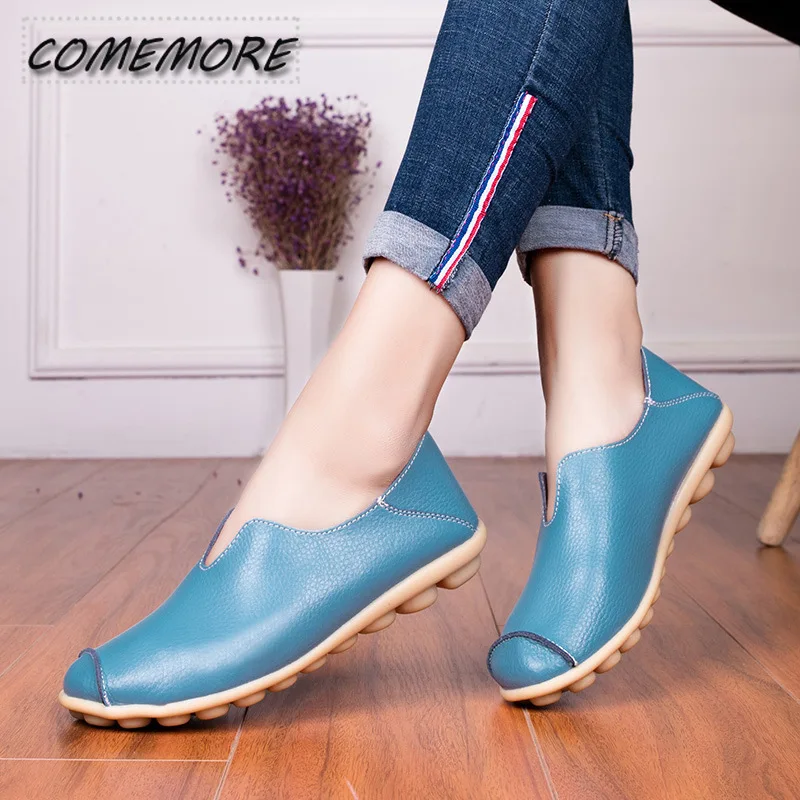 Women 2023 Leather Shoes Moccasins Mother Loafers Soft Flats Casual Female Driving Ballet Footwear Comfortable Round Head Autumn