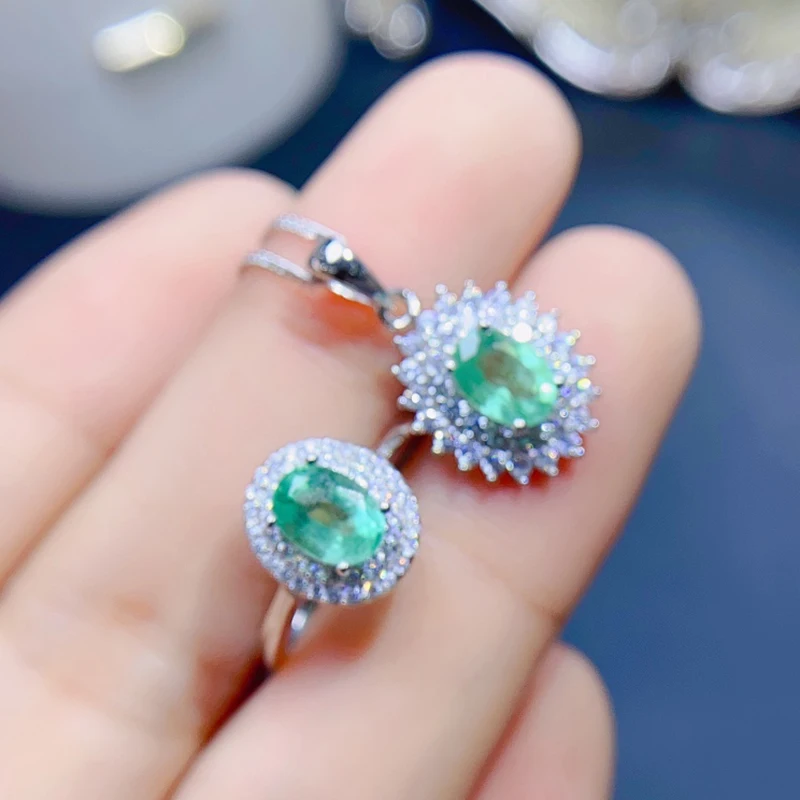 Natural Emerald jewelry sets for women rings earrings pendant silver 925  luxury gem stones 18k gold plated free shiping items