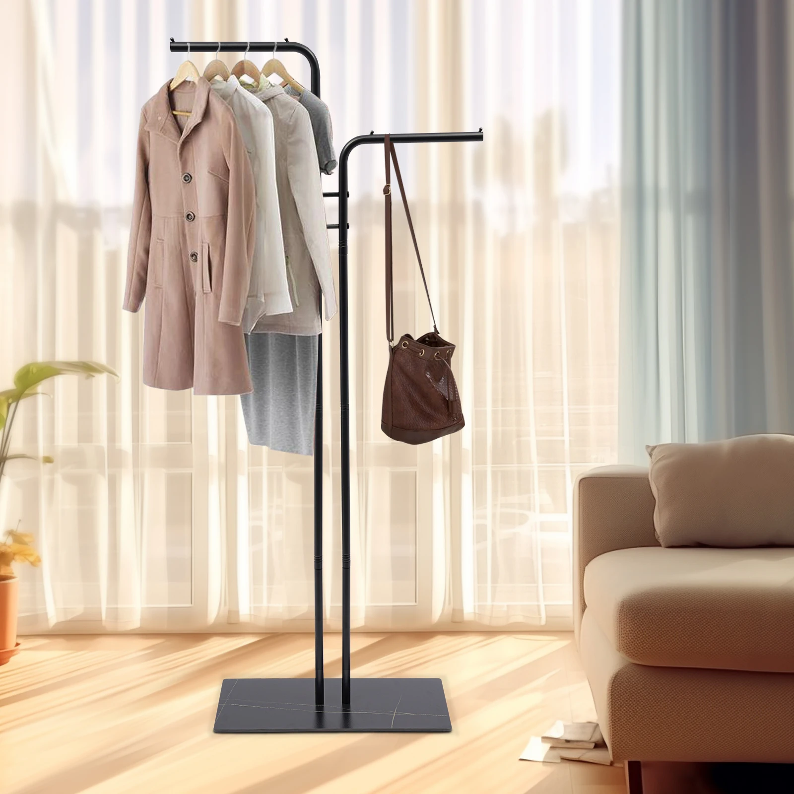 Wear-Resistant Freestanding Coat Rack Large Capacity Coat Rack With Stabel Base Space-Saving for Bedrooms/Hallways/Living Rooms