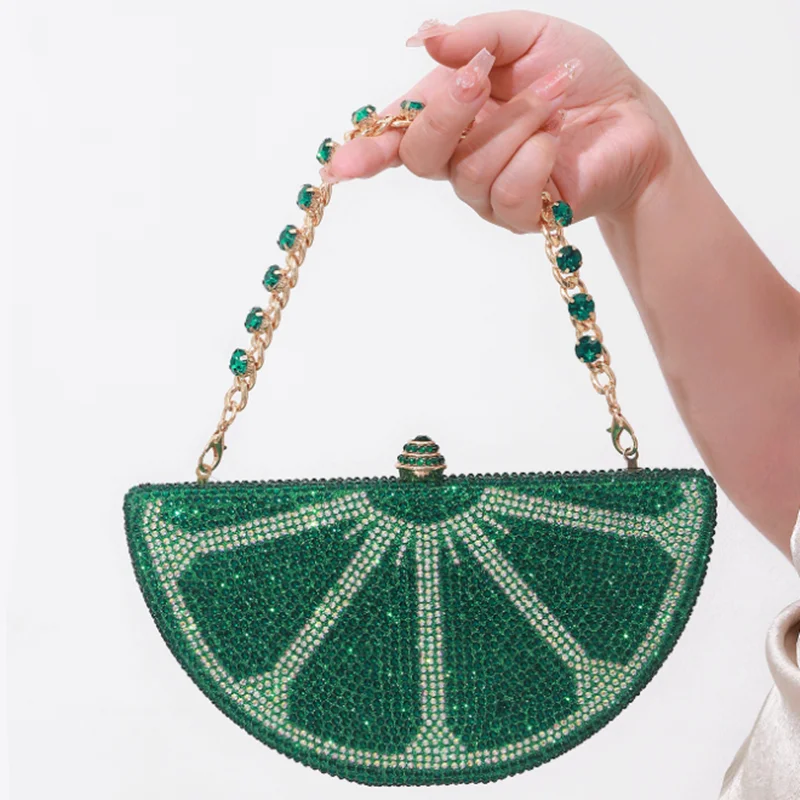 

2025 New Design Pomelo Shape Women Full Diamonds Evening Clutch Bag Luxury Lady Wedding Party Elegantes Handbag Shoulder Bag