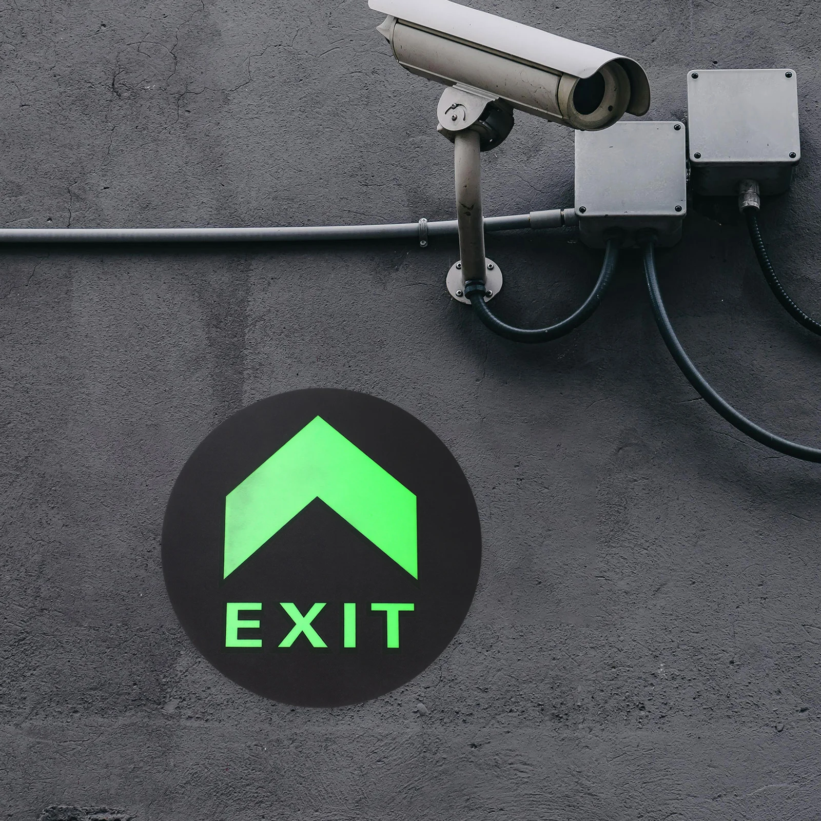 5pcs Night Safety Exit Signs 19 5x19 5cm Round Stickers for Business Mall Glow Dark Warning Decals Evacuation