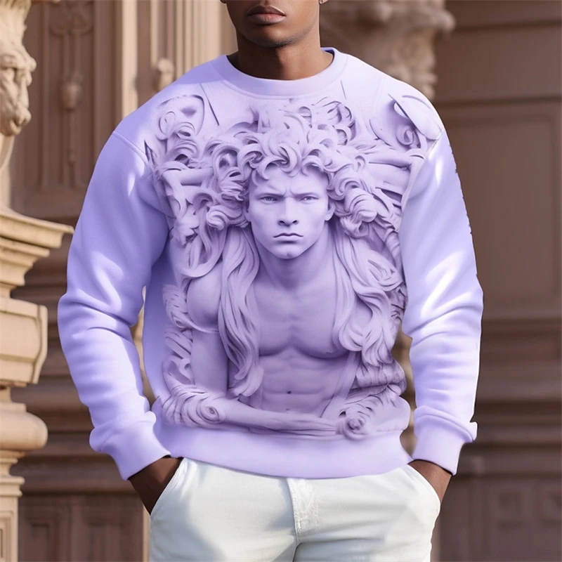 Fashion Lion Relief Graphic Sweatshirts Trend Cool Long Sleeve Mens 3D Printed Crew Neck Hoodie Casual Streetwear Oversized Tops