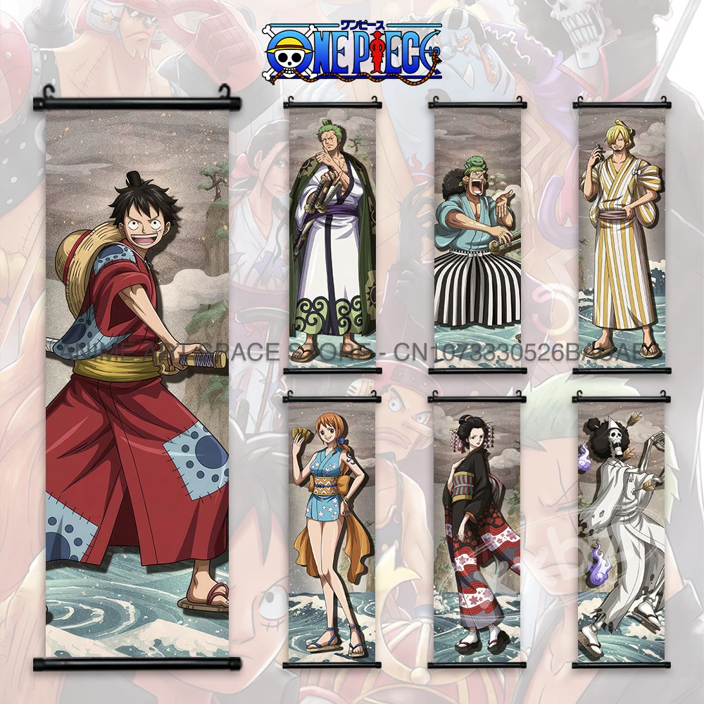 ONE PIECE Hanging Painting Kimono Luffy Canvas Scroll Picture Anime Poster Nami Home Decoration Zoro Wall Art Sanji Wallpaper