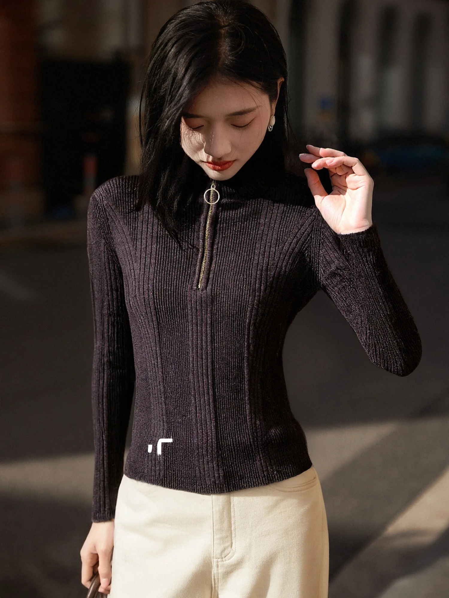 

Chivirin 2026 Весенняя новинка: Женский приталенный шерстяной вязаный топ в стиле ретро с высоким воротником, универсальный, теплый, повседневный, с длинными рукавами