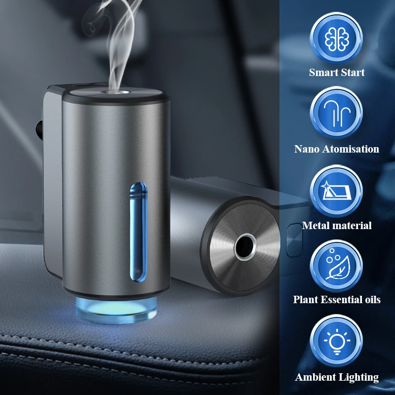 Smart Car Aroma Diffuser with Auto Start/Stop Engine Fast Deodorizer Long Lasting Fragrance 6 Bottles Essential Oil Gift Set