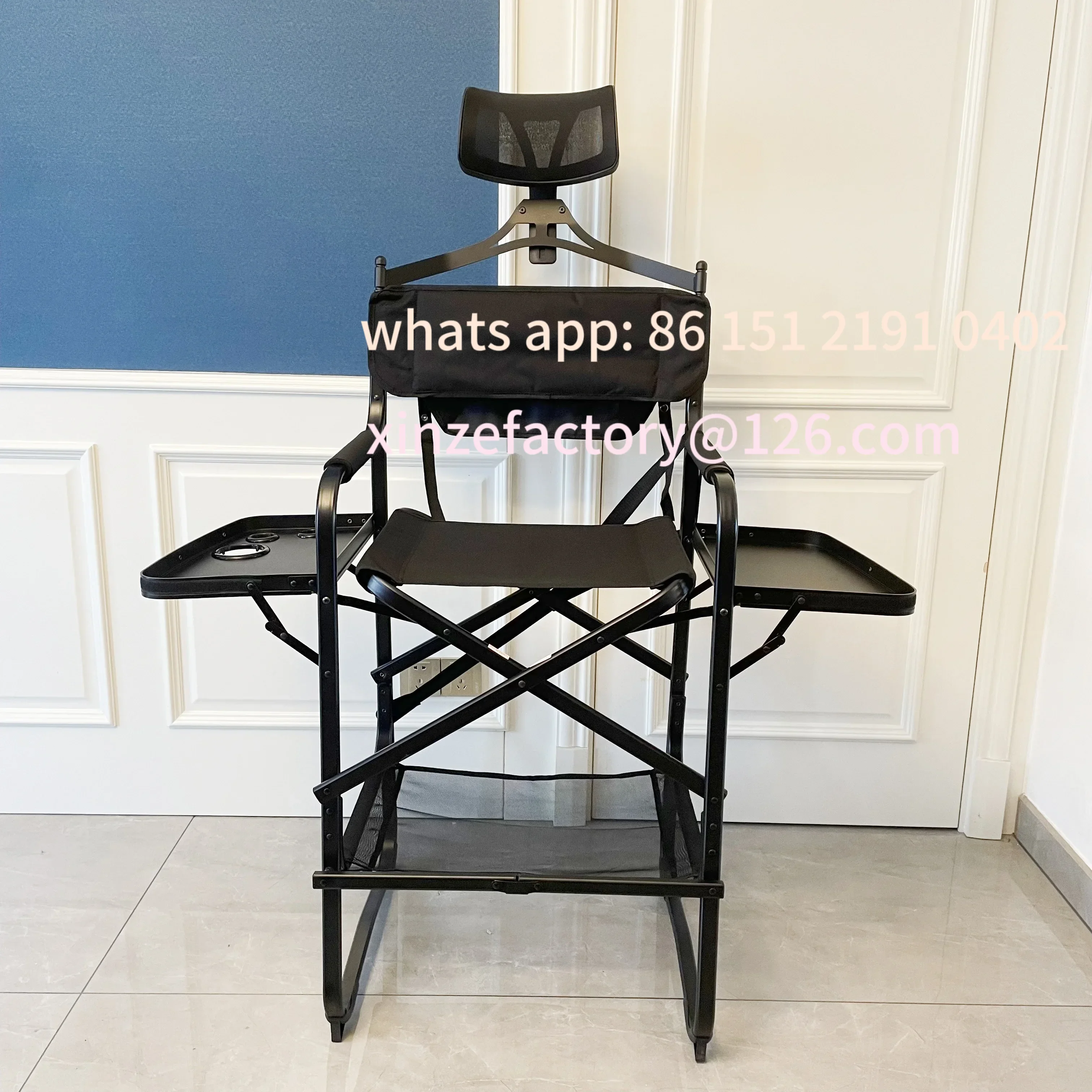 

Customizable Artist Director Chair with Side Table Cup Holder Foldable Lightweight Hairstylist Chair for Makeup