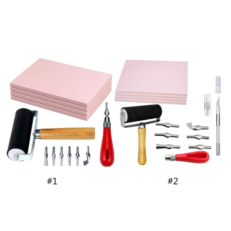 

M17D Rubber Stamp Making Linoleum Cutter With 6 Roller Rubber Carving Block Tracings Paper Scroll Wheel DIY Crafting