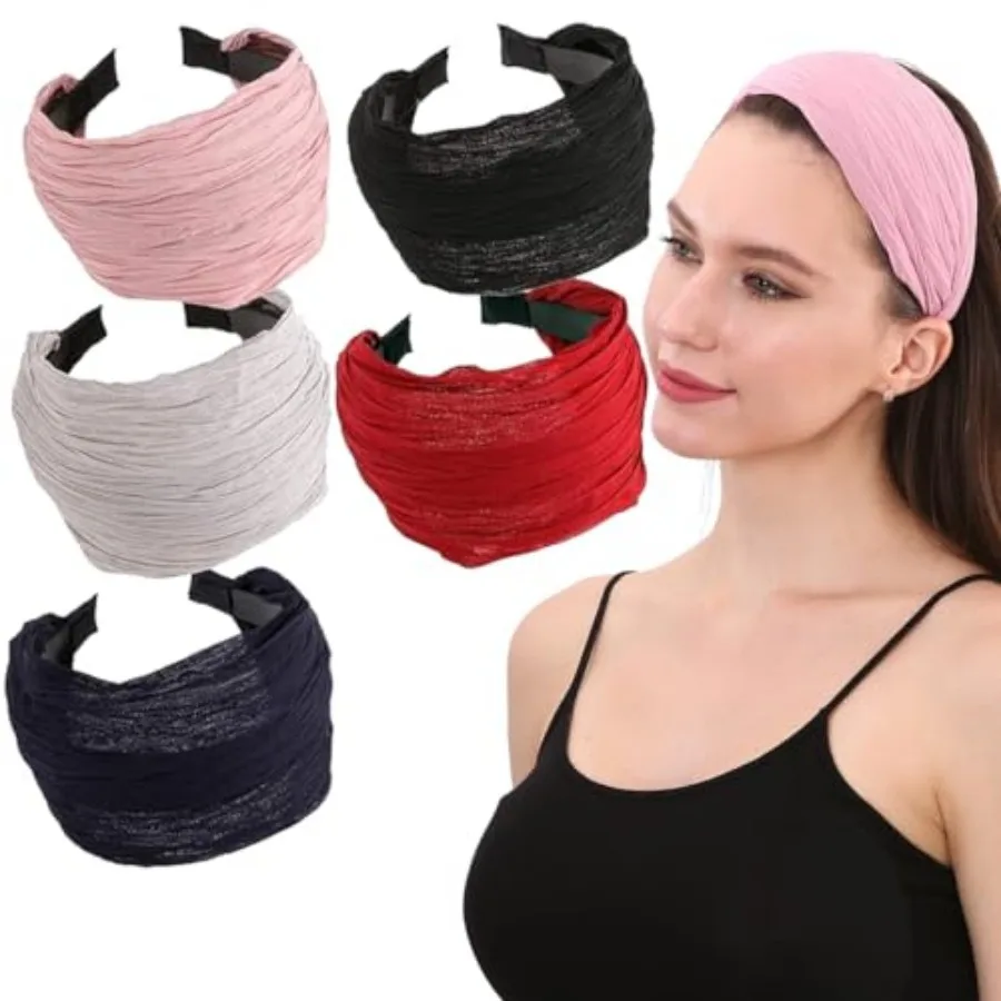5 Pack Wide Hard Headband with Teeth for Women, Girls's Hir Bnd Pltd Cloth Fbric Hir Hoop ccssoris