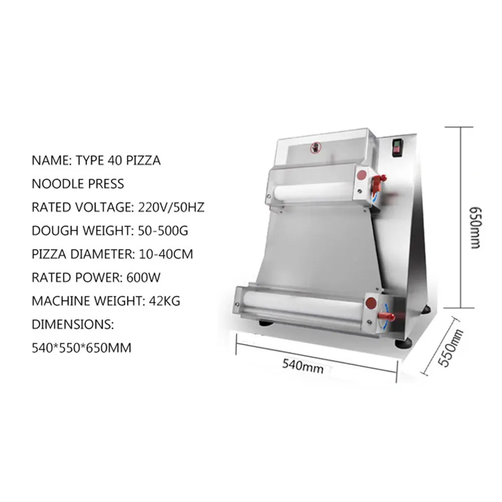 15.7 Inch Electric Pizza Dough Roller Sheeter Machine Automatically Suitable for Noodle Pizza Equipment Commercial Home