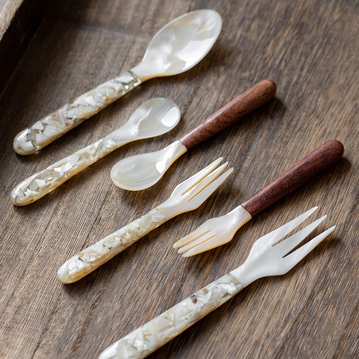 Natural Mother of Pearl Spoon, Retro Spork Cutlery, Coffee Stirring Spoon, Dessert Fork, Shell Spoon, 16cm