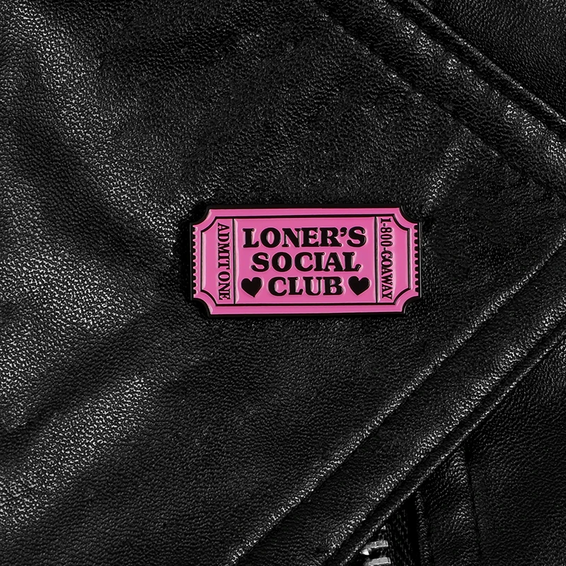 Pink Ticket Permit Enamel Pin Custom Loner's Club Brooches for Shirt Lapel Bag Hermit Badge Introvert Jewelry Gift for Friends