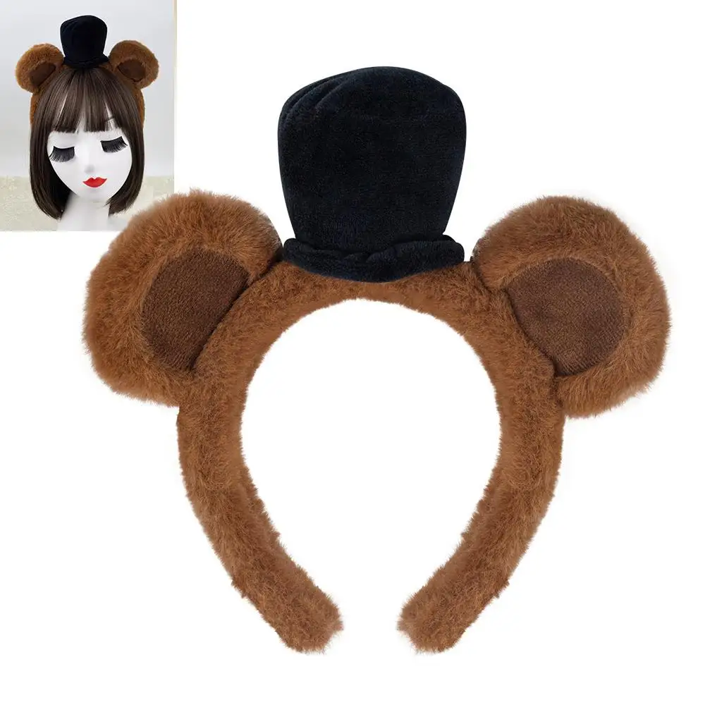 

Милая повязка на голову с меховыми медвежьими ушками, повязка на голову на Хэллоуин, костюм животного, аксессуары для вечеринок для детей и взрослых, обруч для волос для косплея на Хэллоуин