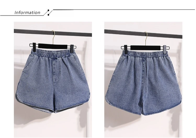 AOSSVIAO 2026 Sommer Damen Baumwoll-Denim-Shorts Figurformend Elastischer Bund Locker Weites Bein Dünne Schlitz-Jeans Freizeithose – Detail 2