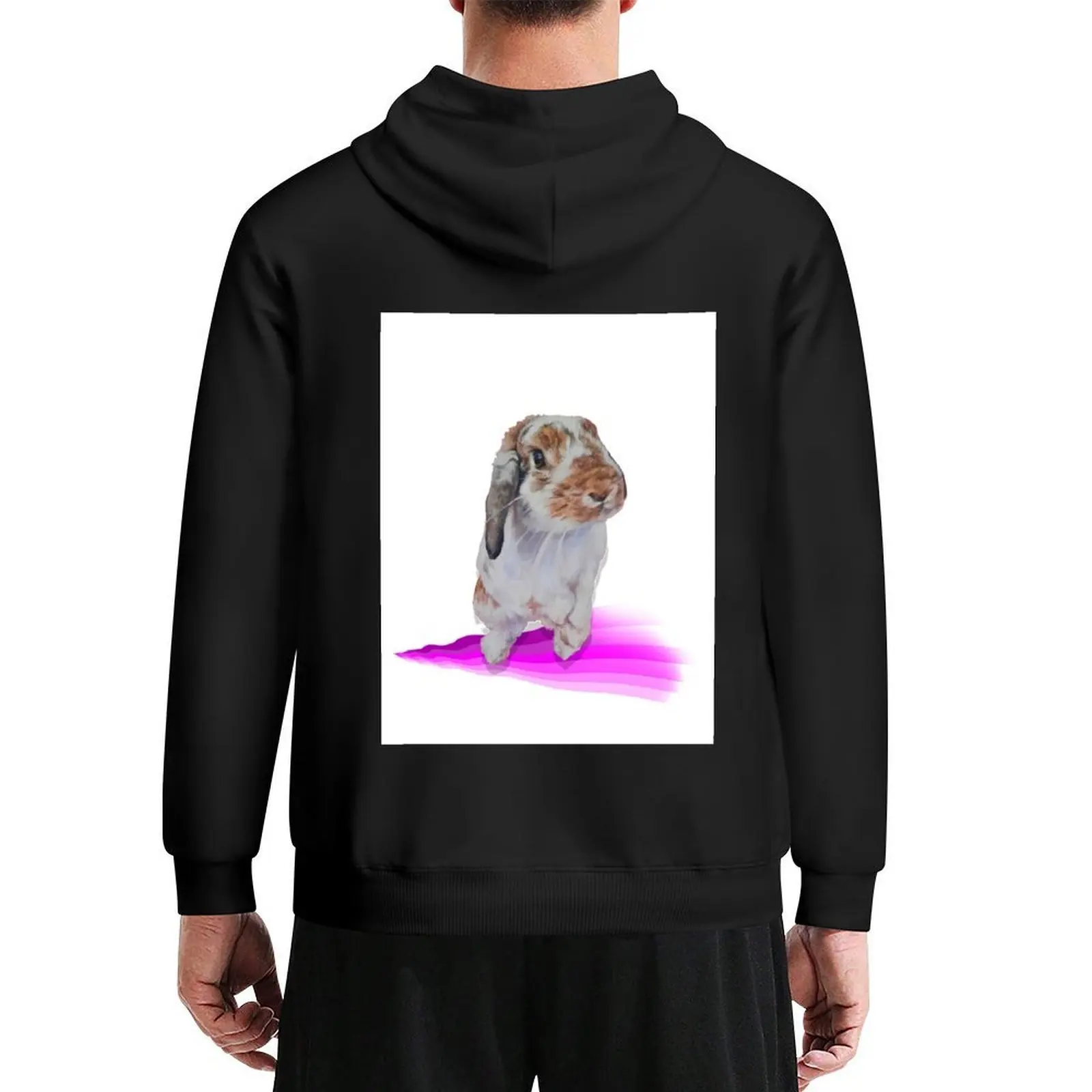 

Beautiful lop bunny on a digital pink rainbow wave Hoodie autumn new products men's sweat-shirt clothes for men hoodie