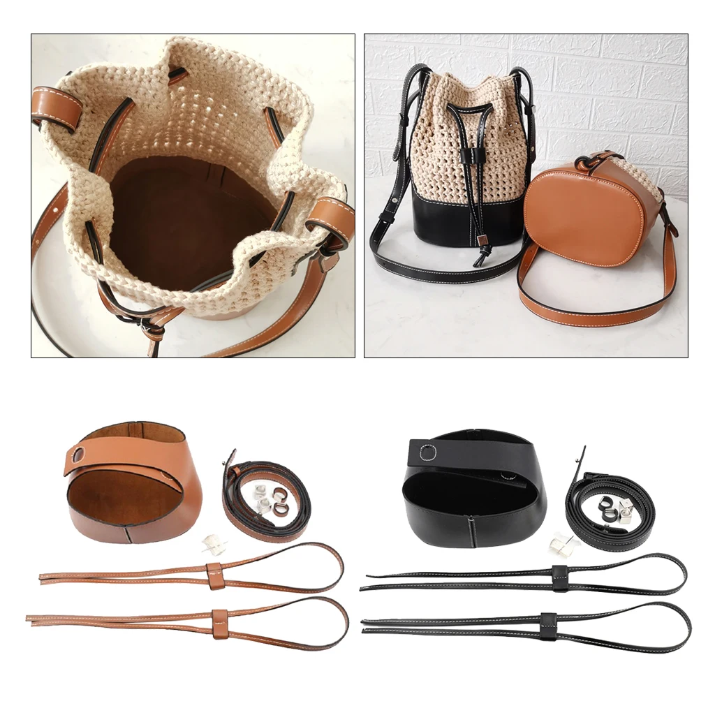 DIY PU Leather Knitting Crochet Bags Nail Bottom Cushion Base with Holes Drawstring for Handbag Body Bucket Bag Making