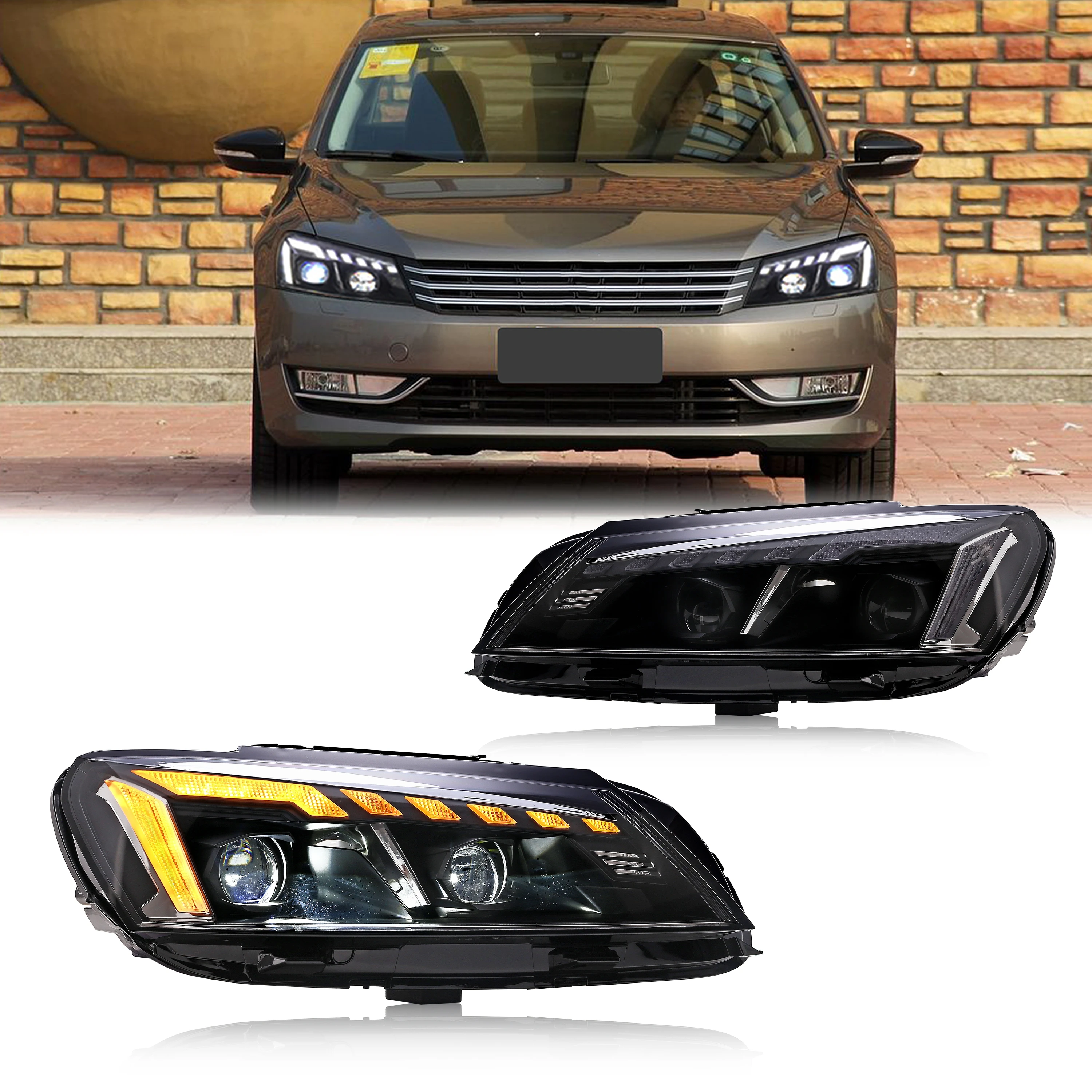 

LED Headlights for Volkswagen VW Passat B7 2012-2015 TDI SE DRL Projector Sequential Turn Signal Front Lamps Pair Assembly