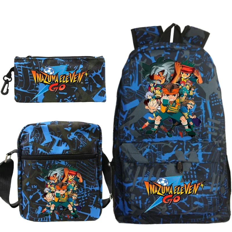 

3Pcs Set Inazuma Eleven Go Anime Backpack Cartoon Children School Bags Large Capacity Backpack for Boys Girl Lightweight Bookbag