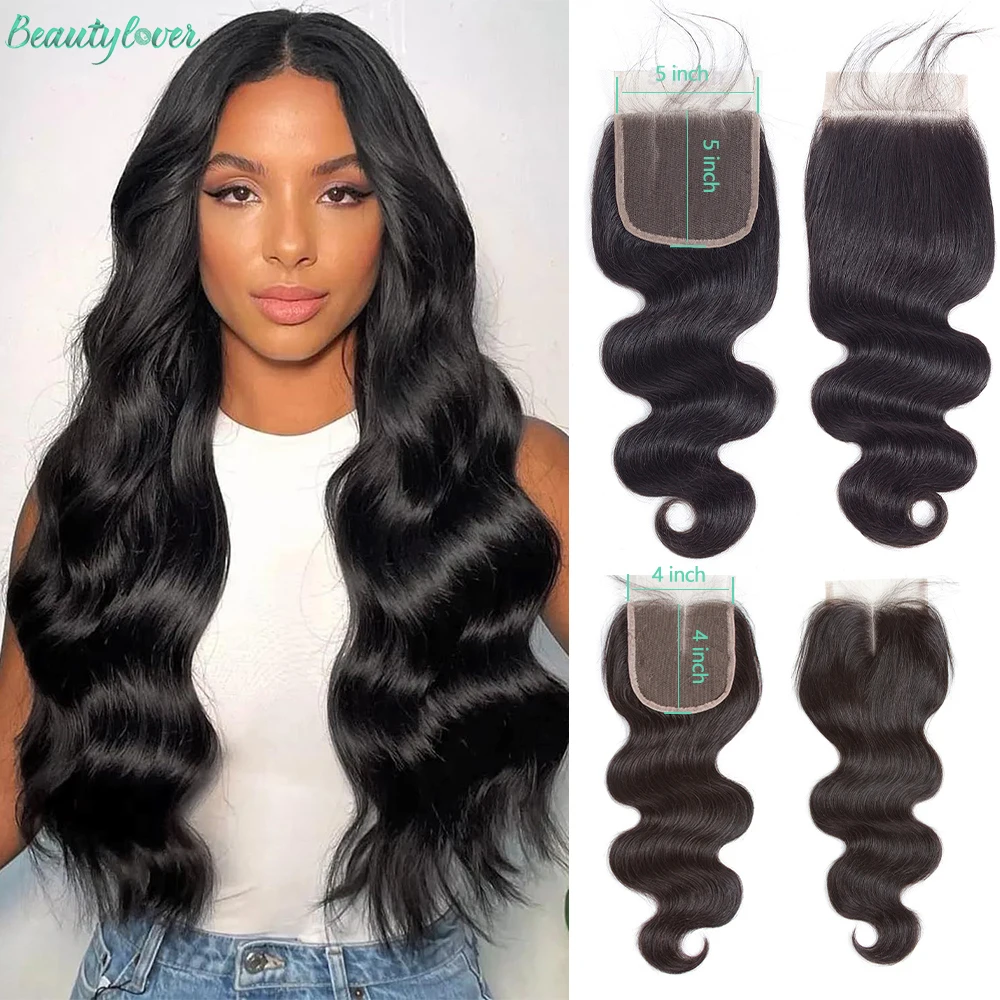 4x4 5x5 Closure Human Hair 24 Inch Body Wave Closure For Women Baby Hair Transparent Brazilian Human Hair Lace Frontal Closure