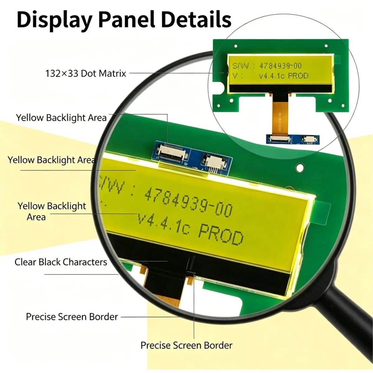 COG LCD Module, 3.9-in 132x33 Dot-Matrix LCD Display EMCP4.1/EMCP4.2 Display Screen M282-06, HCG13233-08, Voltage, 3.0V
