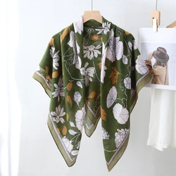 Ladies Spring Autumn New Design Cotton Feeling 110cm Hijab Flower Printed Wrap Women Square Shawl Scarf