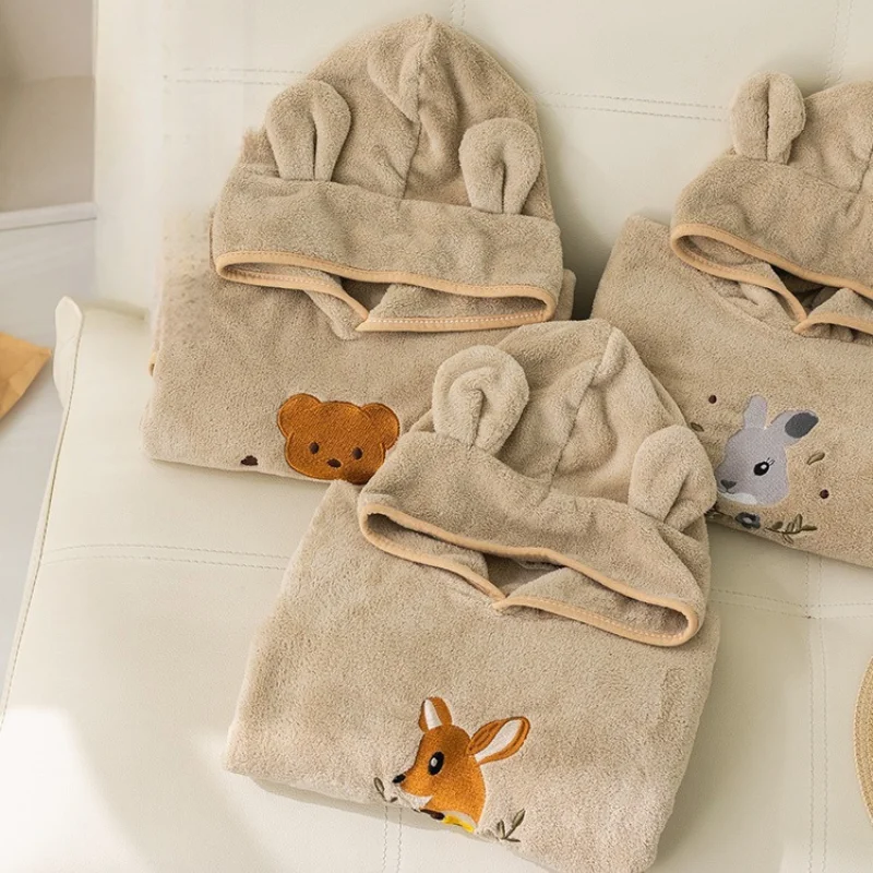 

Kids New Cartoon Poncho Bathrobe, Wearable Hooded Towel, Super Soft Absorbent Coral Fleece, Baby Bath Cape