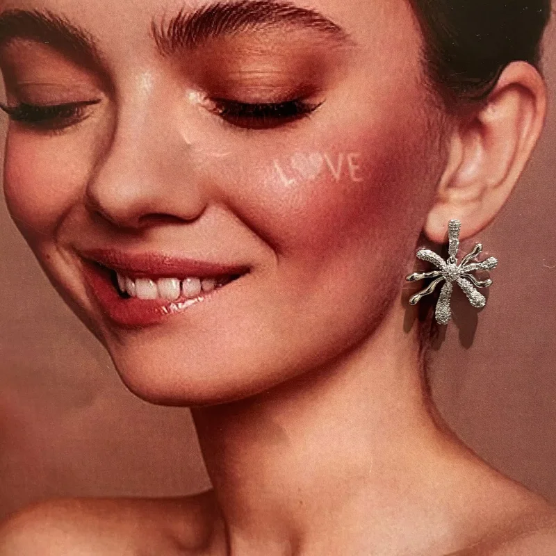 Luxury Chic Abstract Firework Shaped Earrings Gold Tone Micro Paved CZ Dangle Earrings for Night Out daily wear