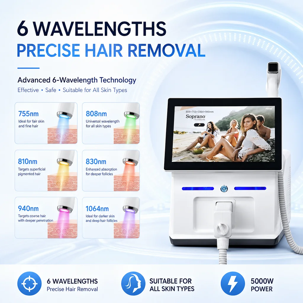 Professional 4000W Soprano Ice Platinum Titanium Diode Laser 808nm 755nm Alexandrite 1064nm 4 Waves Laser Hair Removal Machine 2