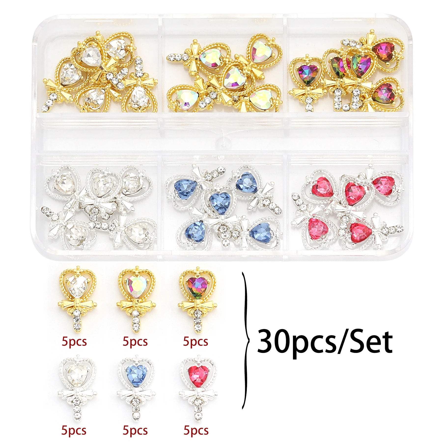 30 Pcs/Set Luxury Cross Metal Nail Art Decorations Alloy Shiny Rhinestones Pearl Gems Zircon Diamond Charm DIY Nail Accessories