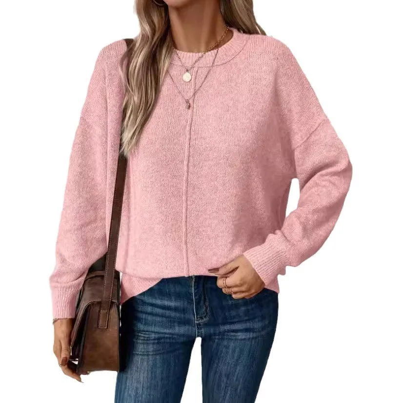 Single Pullover Sweater Regular Fit Streetwear with Round Neck Medium Weight Heat Set Finish 3D Pattern Elegant Women Sweater