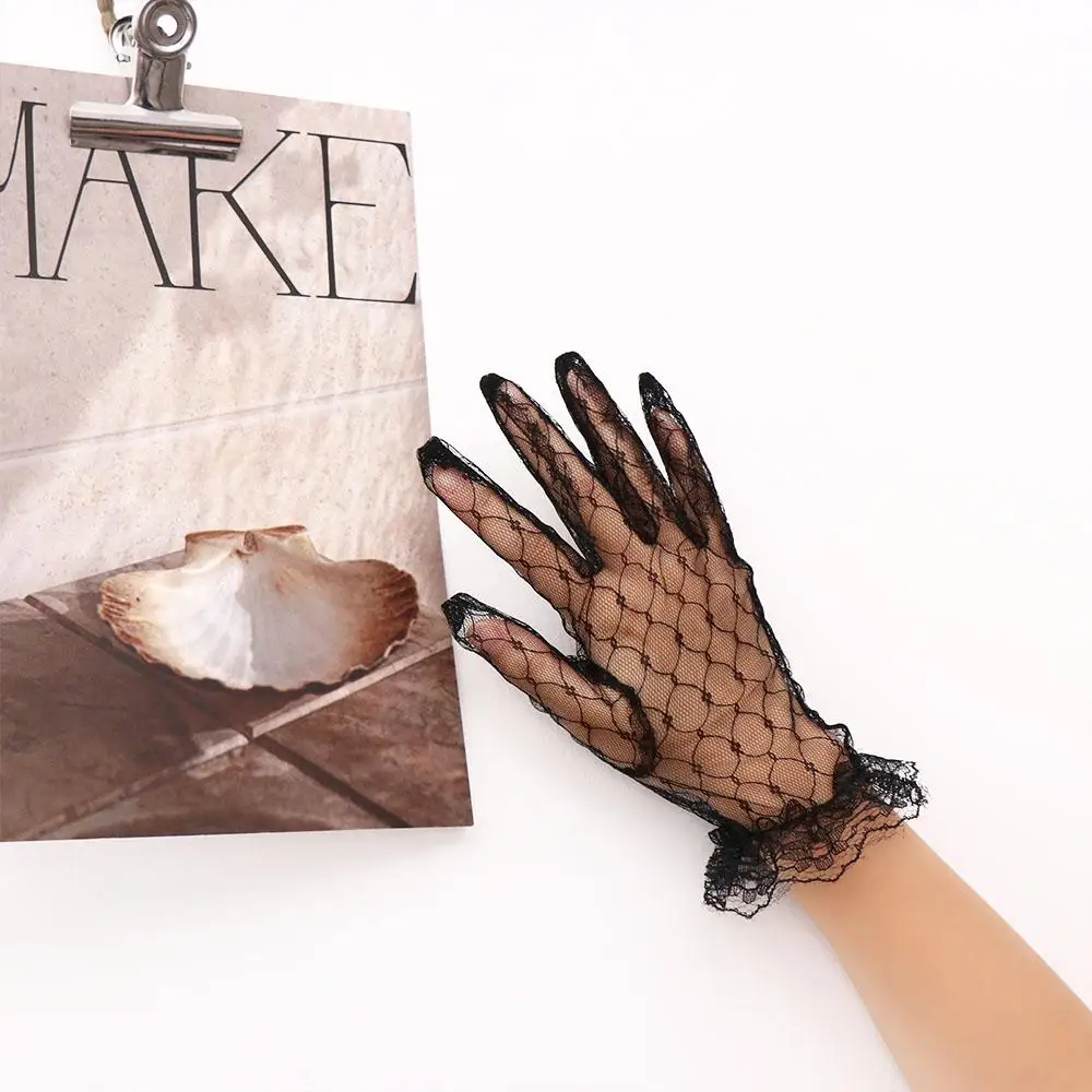 

Cosplay Elegant Banquet Short Autumn Dress Accessories Bridal Mesh Gloves Thin Mittens Lace Gloves Wedding