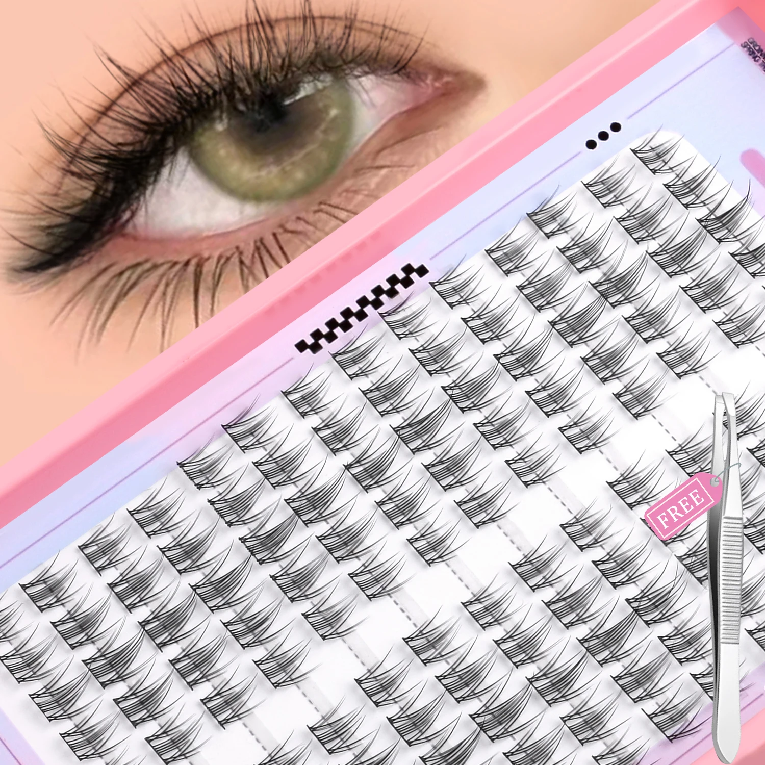 GROINNEYA Wimpern-Cluster DIY Manga Cluster Wimpernverlängerung Weiche Kreuz-Cosplay Natürliche Lange Faux-Nerz-Wimpern Einzelne Wimpern
