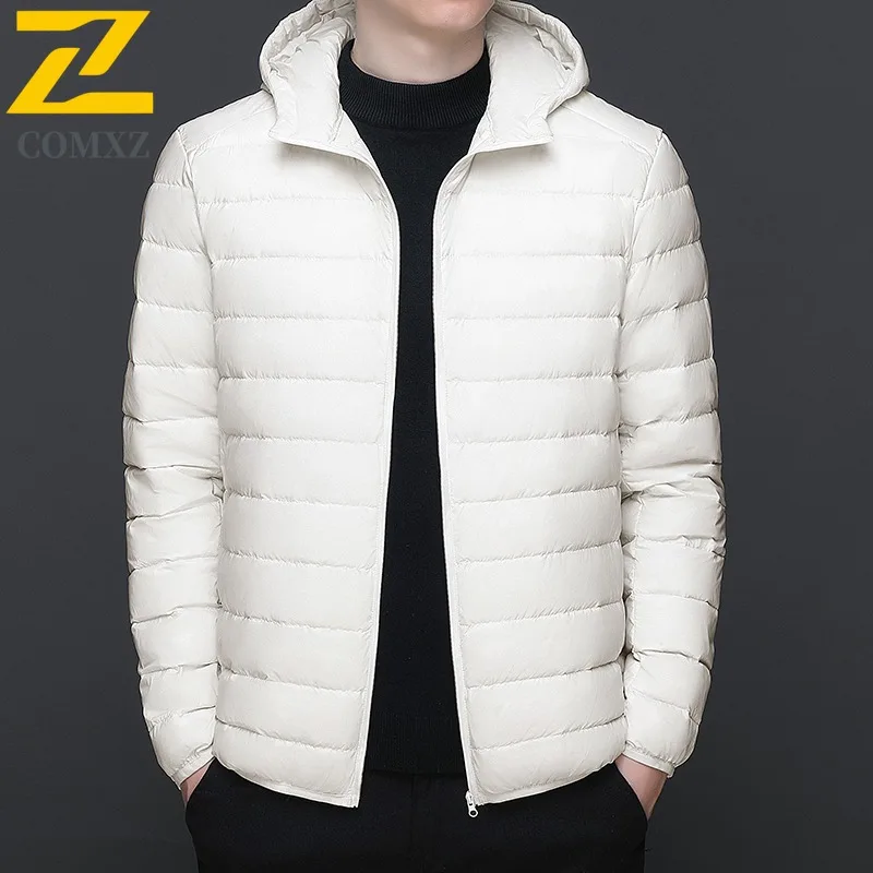 COMXZ Short Down Jacket Casual Hooded Outdoor Skiing Cold Protection Parka Fashion White Duck Down Comfortable Winter Garment