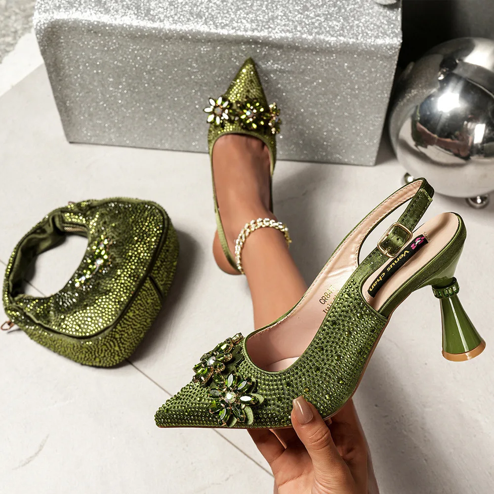 

Women's Shoe And Bag Set Simple Pointed High Heels Rhinestone Accessories Suitable For Daily Banquets Carteras Diseñador De Lujo