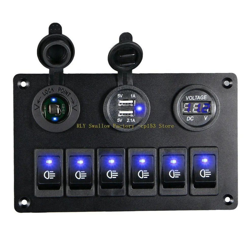 6-Position fog lamp switch panel circuit breaker for waterproof LED switch control panels for automobiles and ships