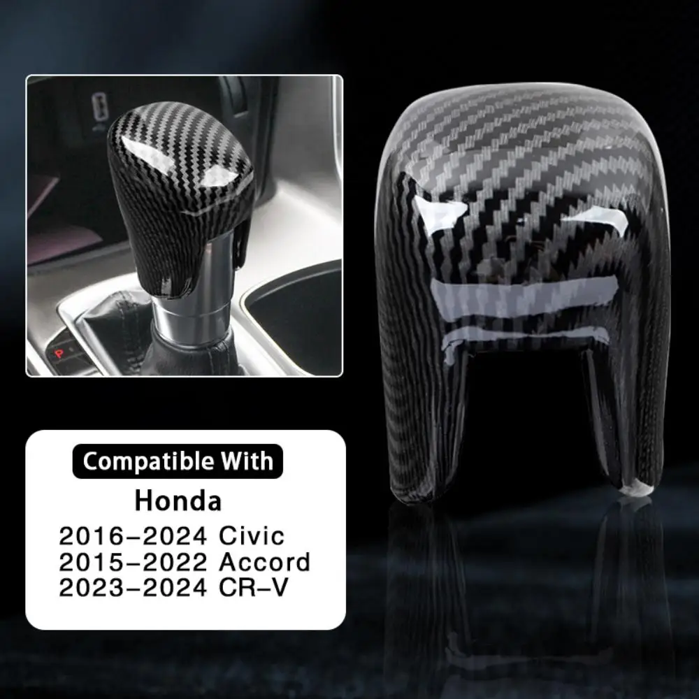 

1PC ABS Gear Shift Knob Cover Carbon Fiber Grain Shift Knob Decoration For Honda 2023-2024 CR-V 2016-2024 Civic 2015-2022 Accord