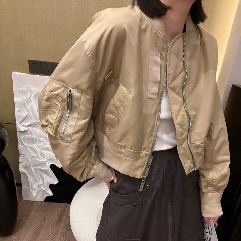 American retro stitching bomber jacket female 2024 autumn new fashion baseball tooling loose casual Joker jacket.