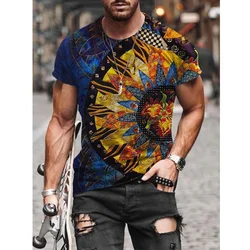 3D Printed African Patchwork Vintage T Shirt Men's Mandala Pattern Tees Summer Round Neck Tops Oversized Short Sleeve T-Shirts