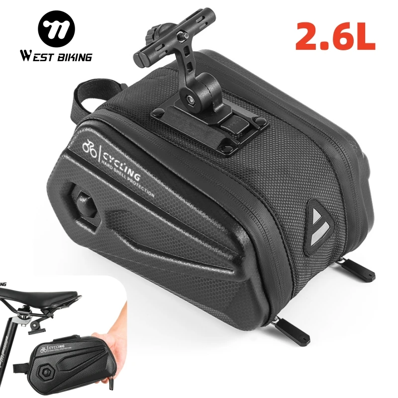 

WEST BIKING Bicycle Saddle Bag 2.6L Waterproof MTB Road Bike Under Seat Bag Hard Shell Waterproof Quick Release Bike Accessories
