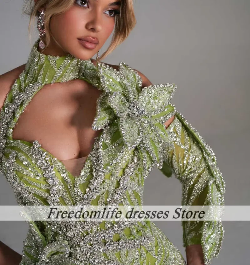 فساتين سهرة فاخرة للنساء ترتر بياقة عالية فساتين حفلات حورية البحر مطرز بالزهور لحفلات الزفاف حسب الطلب #3