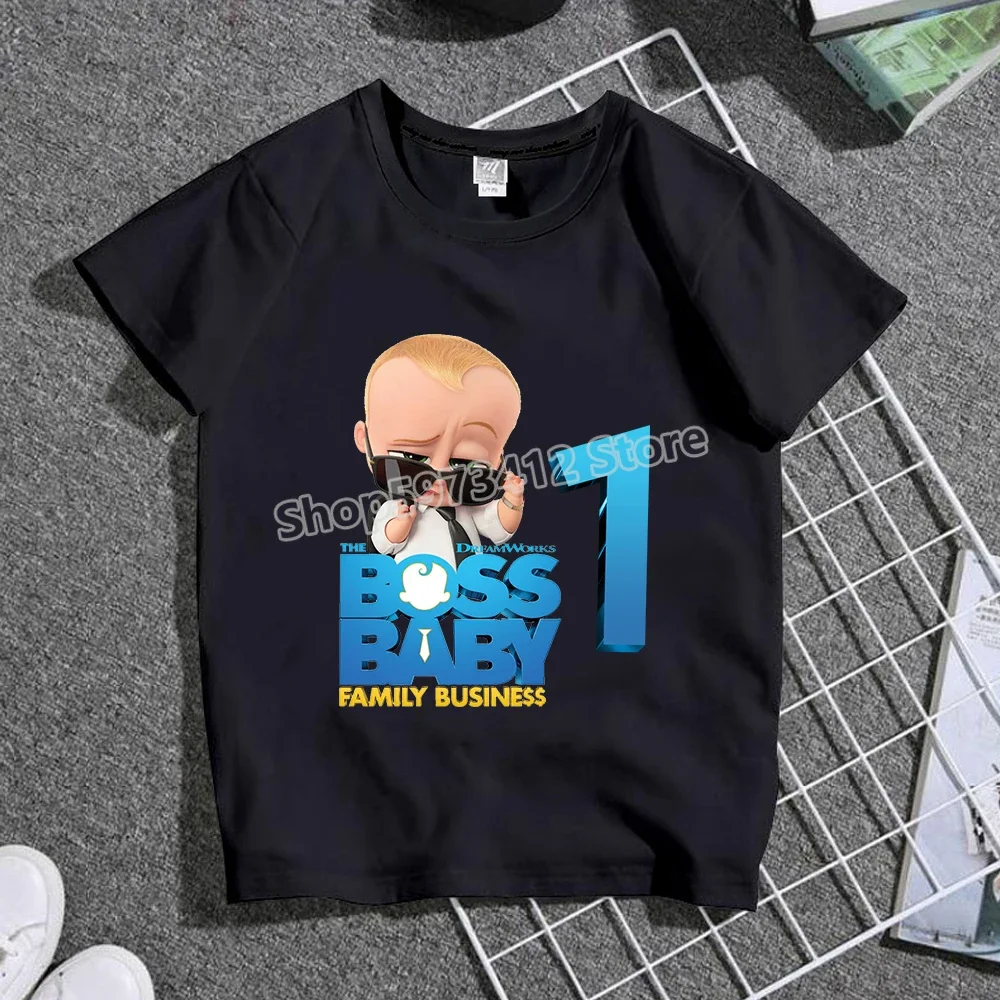 Bossed T Shirt for Kids baby Boy 1-10 Years Birthday Number Black Tops Baby Shower Party Wear Toddler Children\'s Clothing Gift