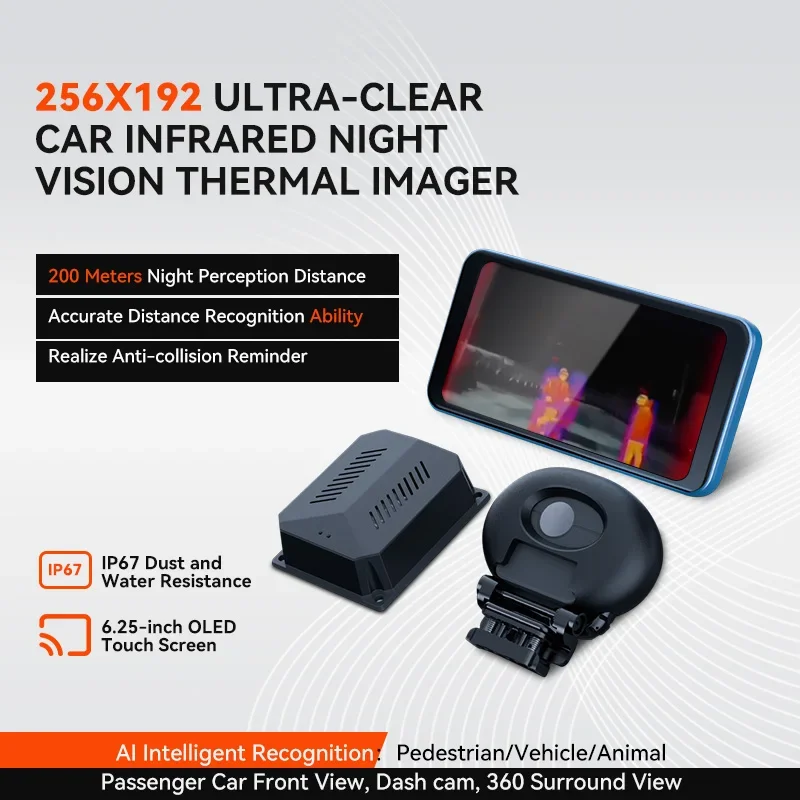 

256*192 Automotive AI Thermal Imager 6.25" Screen Night Vision Car Recorder Support WIFI for Rain Snow and Fog