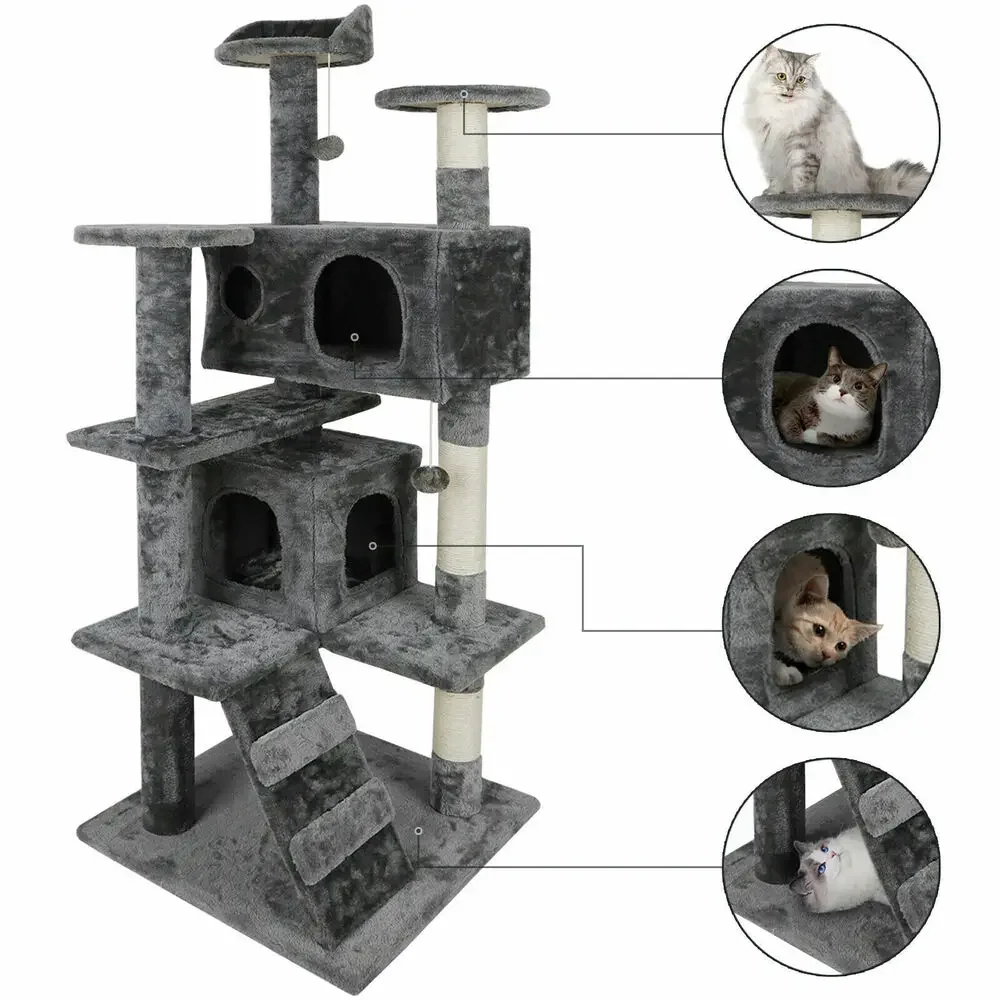 US Metal Wire Cat Cage Pet Villa Includes 4 Perching Shelves Detachable Cat Playpen Nest Kitten House with Ladder