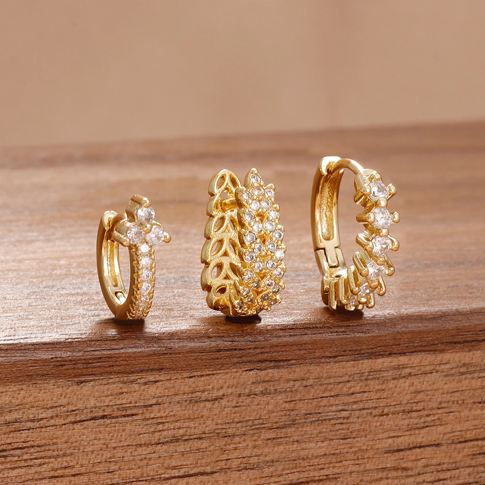 مجموعة أقراط رائعة للنساء مطلية بالذهب تشيكوسلوفاكيا الزركون أنثى فريدة من نوعها Huggie ثقب القرط المجوهرات الجمالية aretes #5
