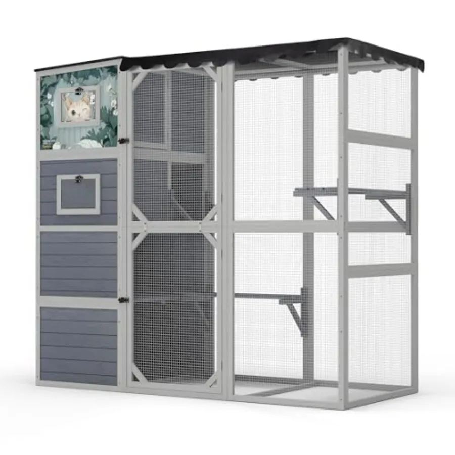 

Outdoor Cat Enclosure, 4-Tier Large Cat Catio with Weatherproof Roof, 2 Resting Rooms, 2 Platforms, Walk in Cat Cage Cat House
