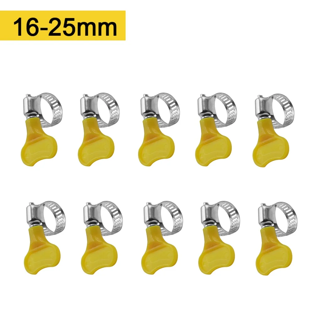 Easy To Install Hose Clamp Water Pipes Clamp Adjustable Shock Resistance Stainless Steel Yellow Plastic Handle