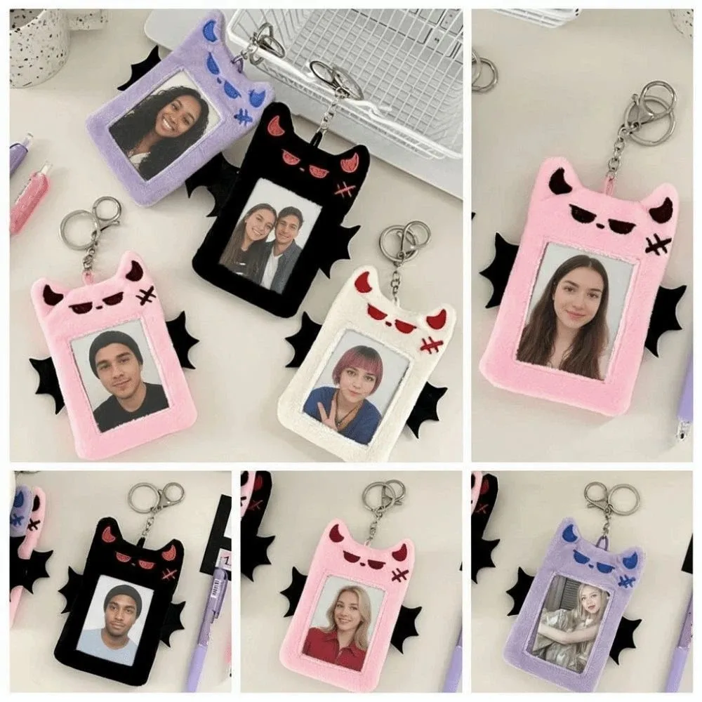 Bat Demon Cartoon Photocard Holder Korean Style Transparent Cartoon Card Cover with Keychain Pendant Card Sleeve