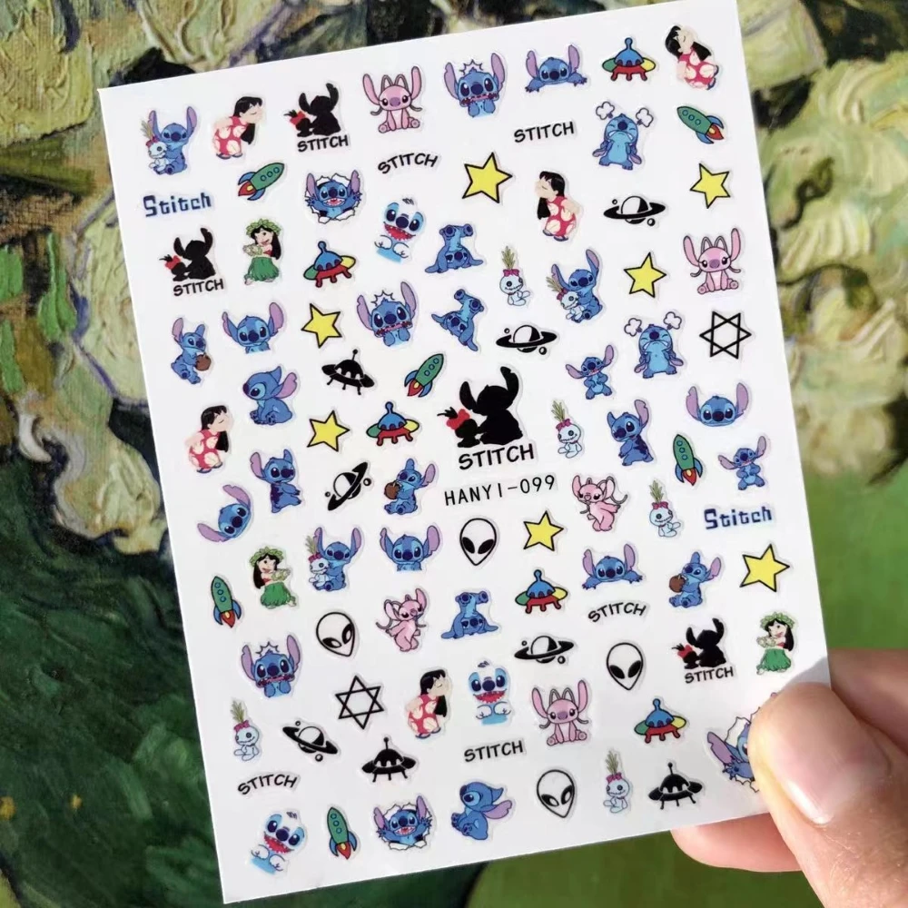 1/2/5 hojas Stitch Disney nuevo 5D pegatinas de decoración de uñas en relieve calcomanías de uñas para manicura diseño de moda DIY accesorios felices