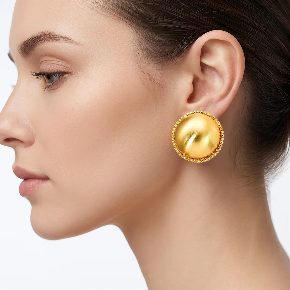 YTJX 2026 Neue Runde Hemisphären-Ohrstecker mit Perlenrand, Große Kuppel-Ohrstecker, Minimalistischer Party-Statement-Schmuck – Detail 2