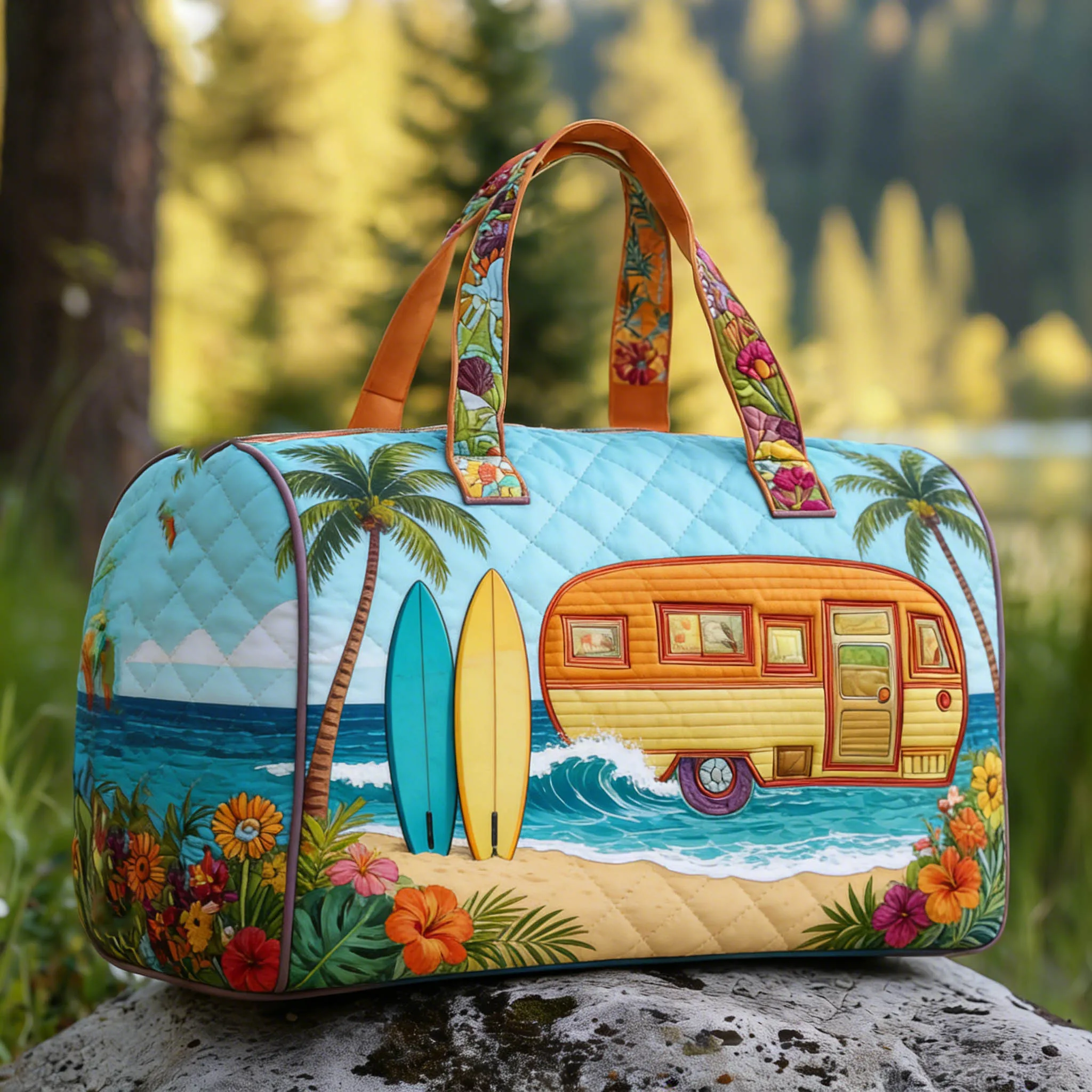 

Легкая стеганая сумка-даффл для путешествий Hawaiian Beach Camper Van: идеальна для отпуска, поездок на выходные, спортзала и как ручная кладь